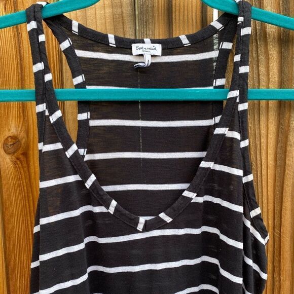 Splendid Striped Racerback V Neck Ruffle Trim Tank Top Black and White Small - Picture 5 of 6